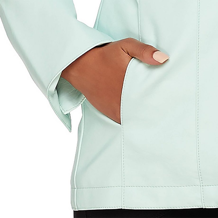 DENNIS BASSO Size L Faux Leather Snap Front Blazer PALE MINT