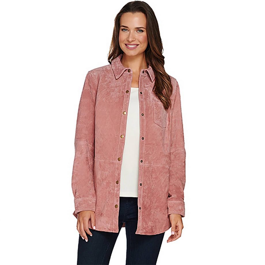 DENIM CO. Size XXS Front Suede Shirt Jacket w/ Seaming Details ANTIQUE ROSE