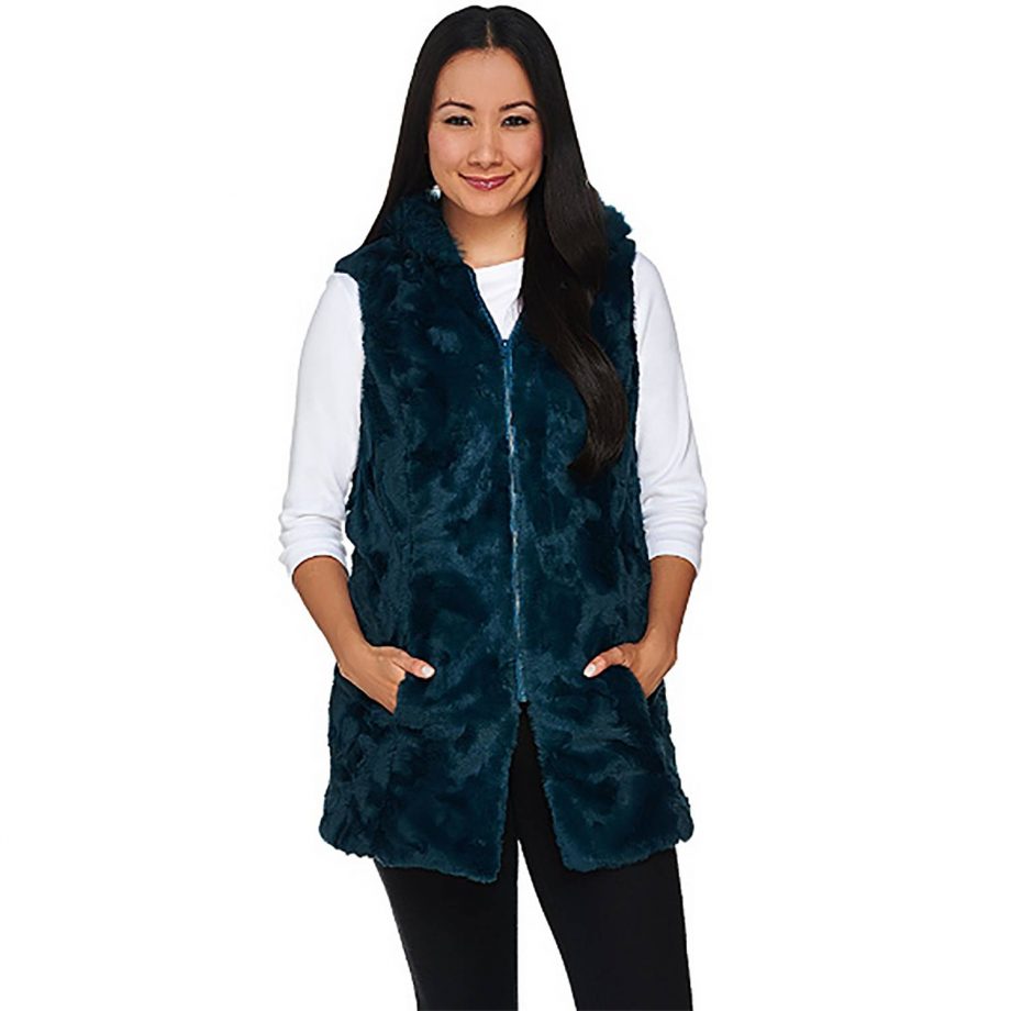 DENNIS BASSO Size XS Cinch Waist Parka with Removable Faux Fur Vest DARK TEAL