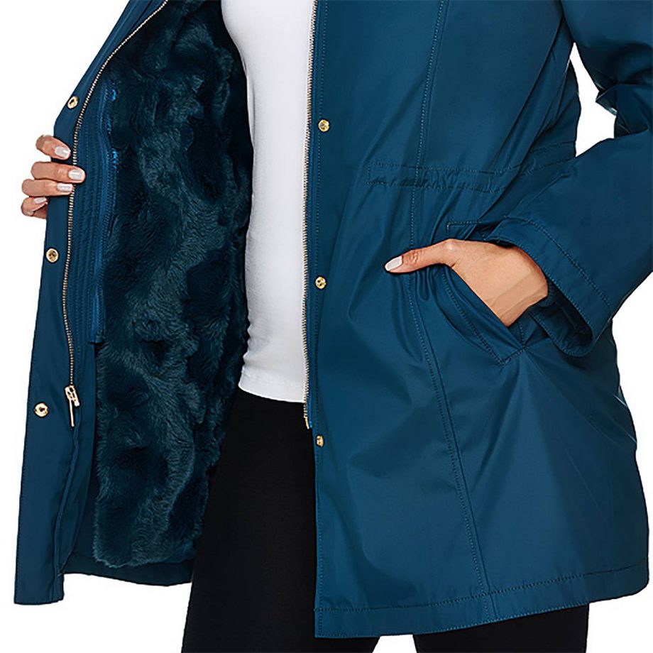 DENNIS BASSO Size XS Cinch Waist Parka with Removable Faux Fur Vest DARK TEAL