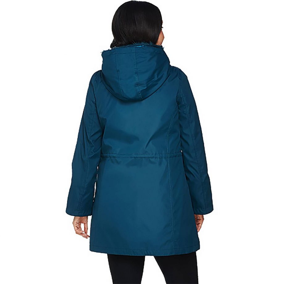 DENNIS BASSO Size XS Cinch Waist Parka with Removable Faux Fur Vest DARK TEAL