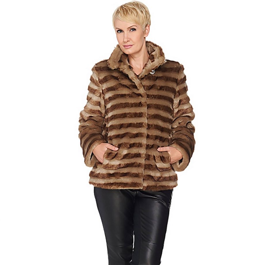 DENNIS BASSO Size XL Platinum Collection Faux Fur Cropped Jacket TAUPE