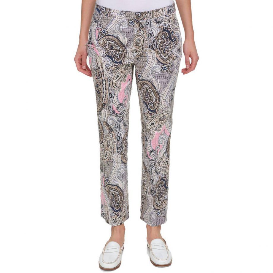 TOMMY HILFIGER Size 12 Paisley Printed Flat Front Casual Pants Trousers