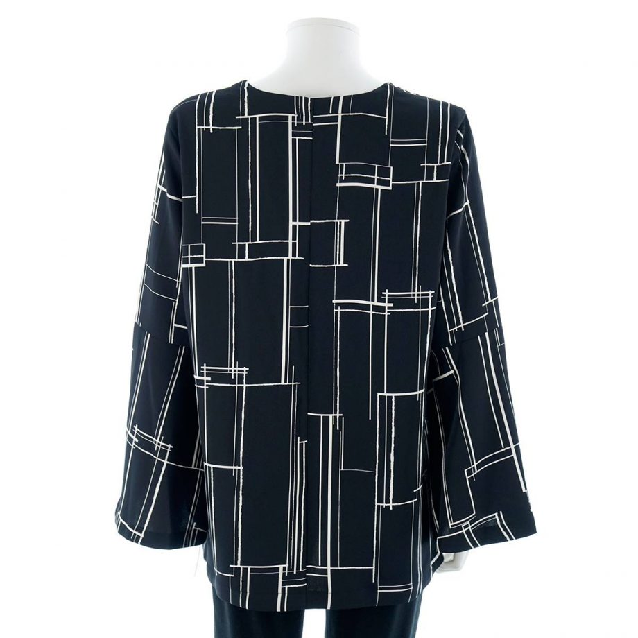 ALFANI Size 12 Geometric Long Sleeve Blouse Top BLACK