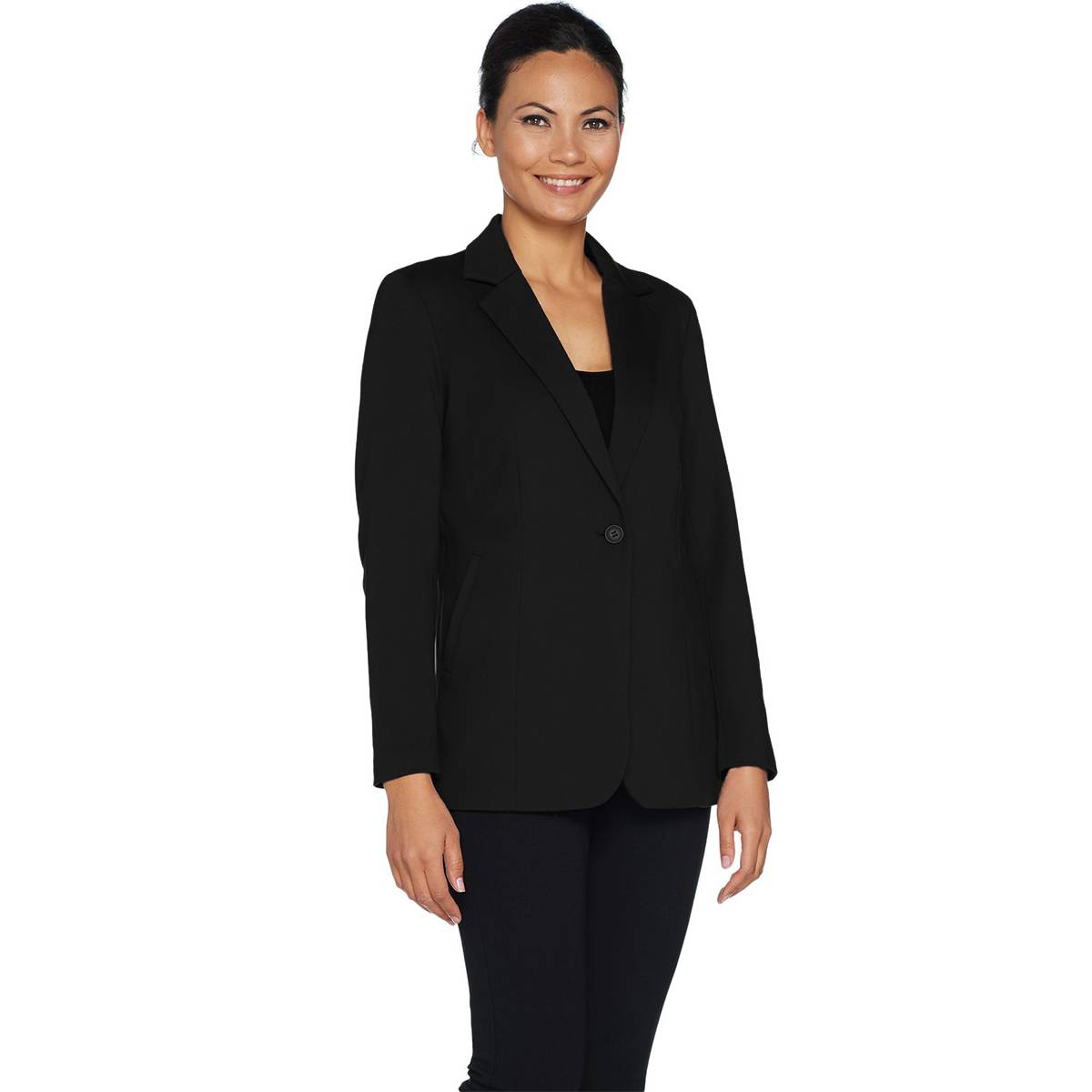 KELLY BY CLINTON KELLY Size L Ponte Blazer w/ Removable Hoodie BLACK
