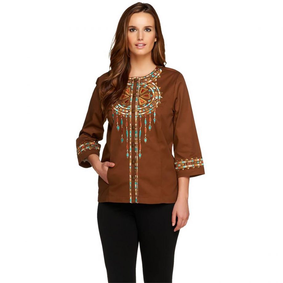 BOB MACKIE Size XL Santa Fe Dream Embroidered 3/4 Sleeve Jacket WHITE