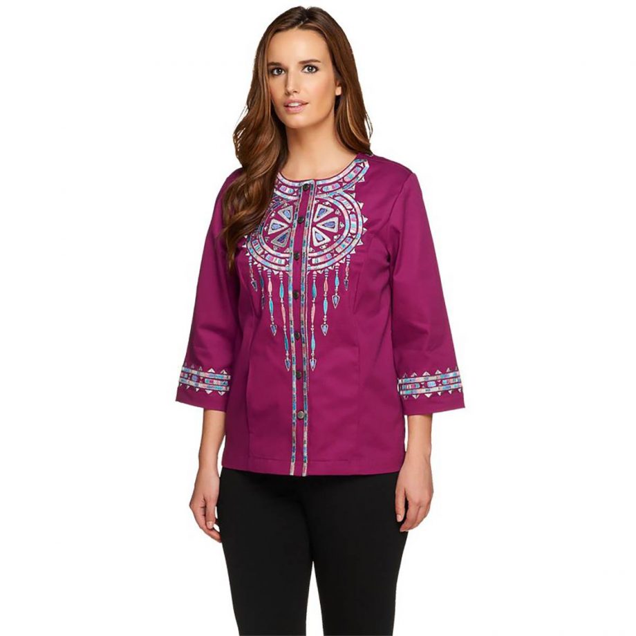 BOB MACKIE Size XL Santa Fe Dream Embroidered 3/4 Sleeve Jacket WHITE