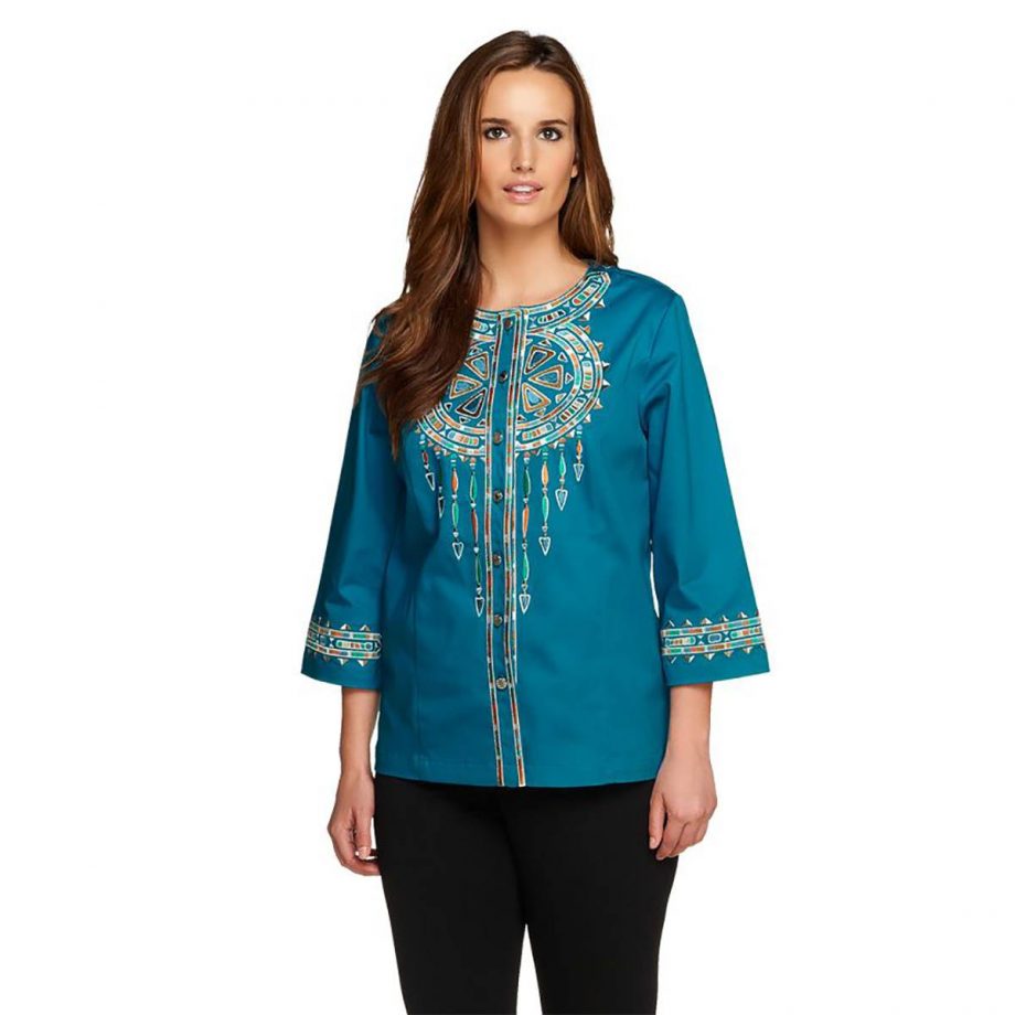 BOB MACKIE Size XL Santa Fe Dream Embroidered 3/4 Sleeve Jacket WHITE