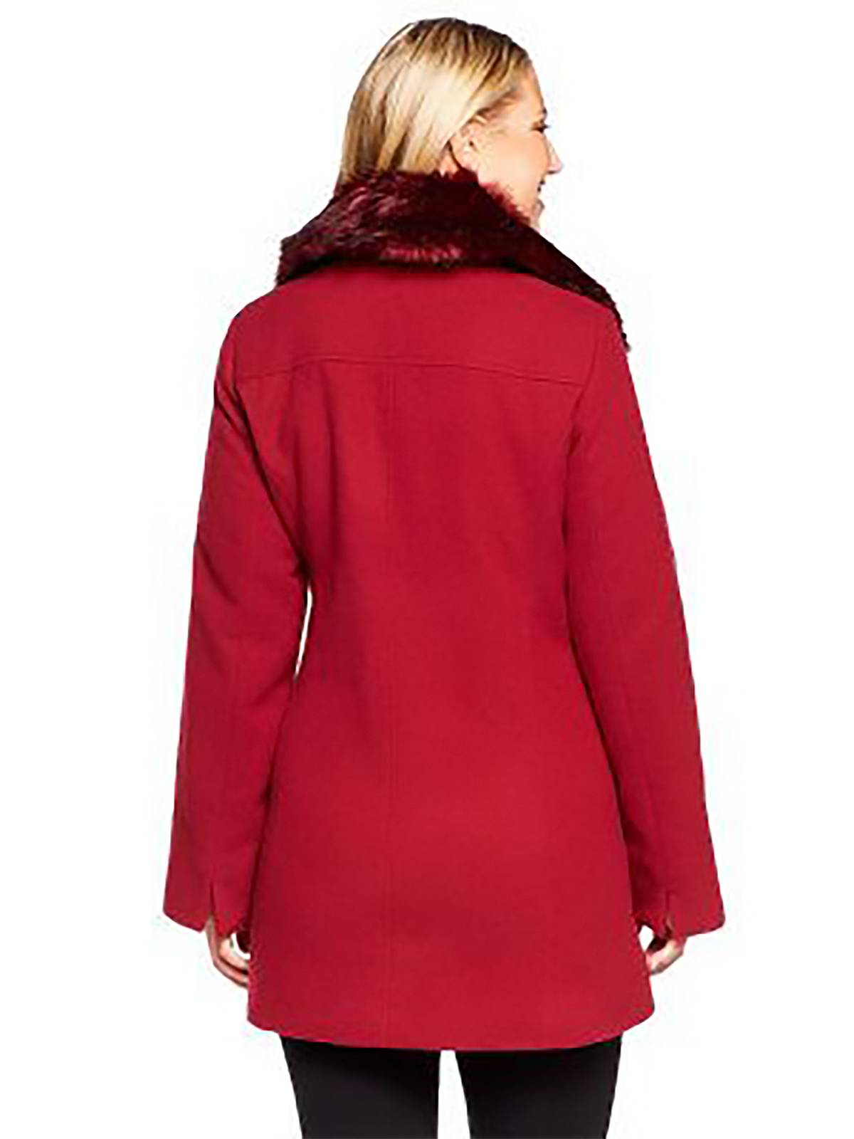 DENNIS BASSO Size S Faux Wool Turnkey Coat w/ Removable Fur Collar BLACK