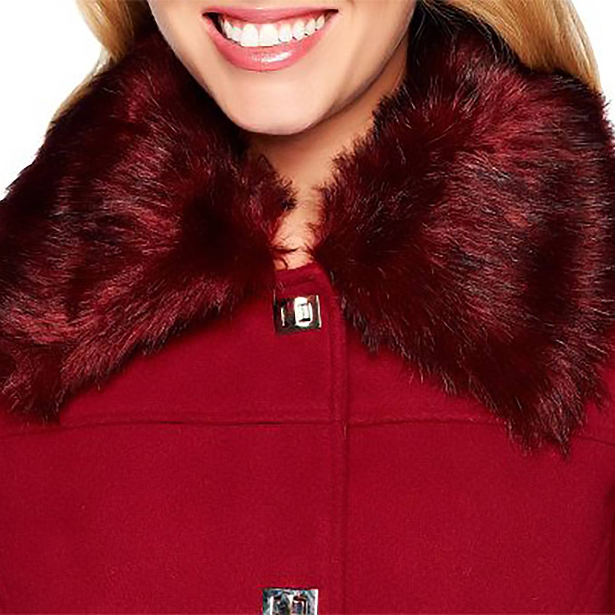 DENNIS BASSO Size S Faux Wool Turnkey Coat w/ Removable Fur Collar BLACK