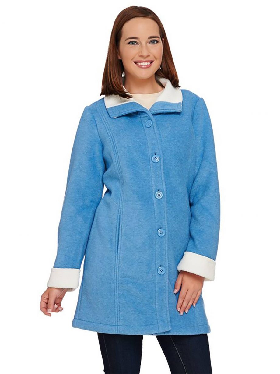 DENIM CO. Size XXS Fleece Button Front Jacket with Sherpa Lining BLUE