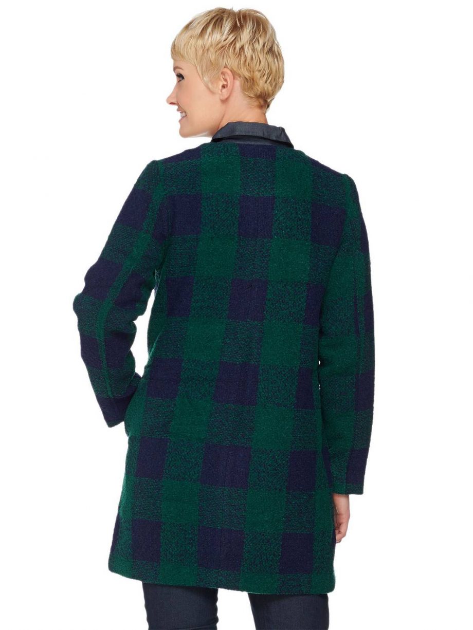 C. WONDER Size L Wool Blend Buffalo Plaid Snap Front Coat BLACK WHITE