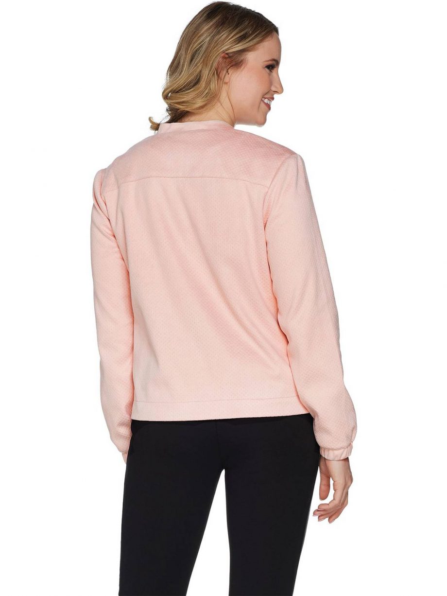 H BY HALSTON Size 16 Zip Front Faux Suede Bomber Jacket PINK BLUSH