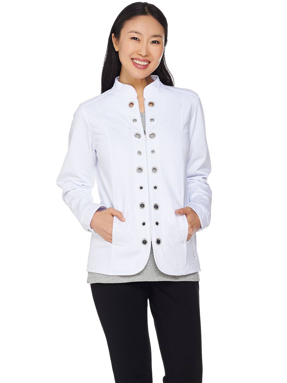 QUACKER FACTORY Size L DreamJeannes Glam Grommet Jacket WHITE