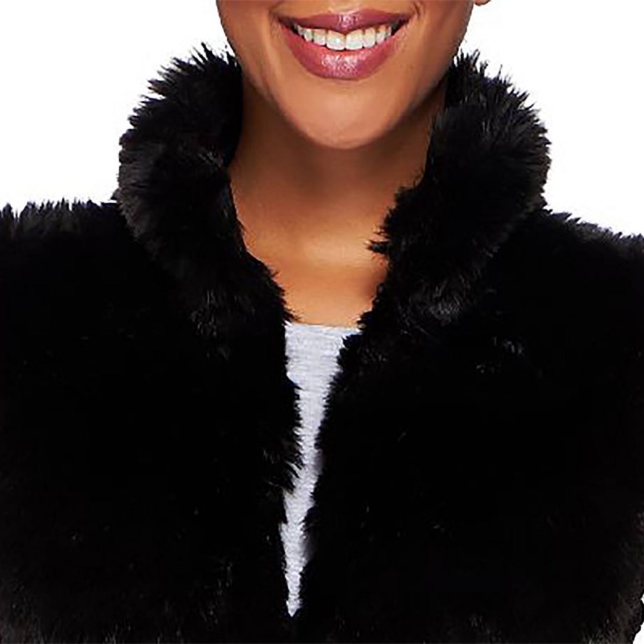 H BY HALSTON Size 1X Faux Fur Front Sweater Vest with Self Belt BLACK