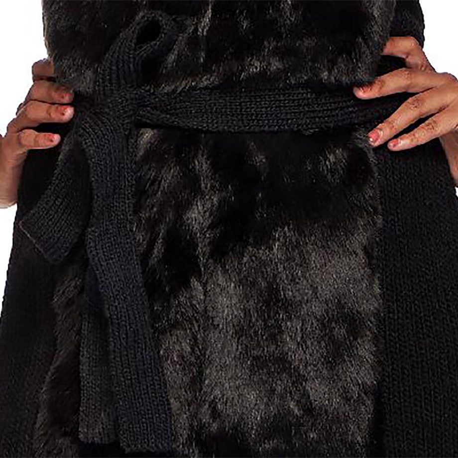 H BY HALSTON Size 1X Faux Fur Front Sweater Vest with Self Belt BLACK