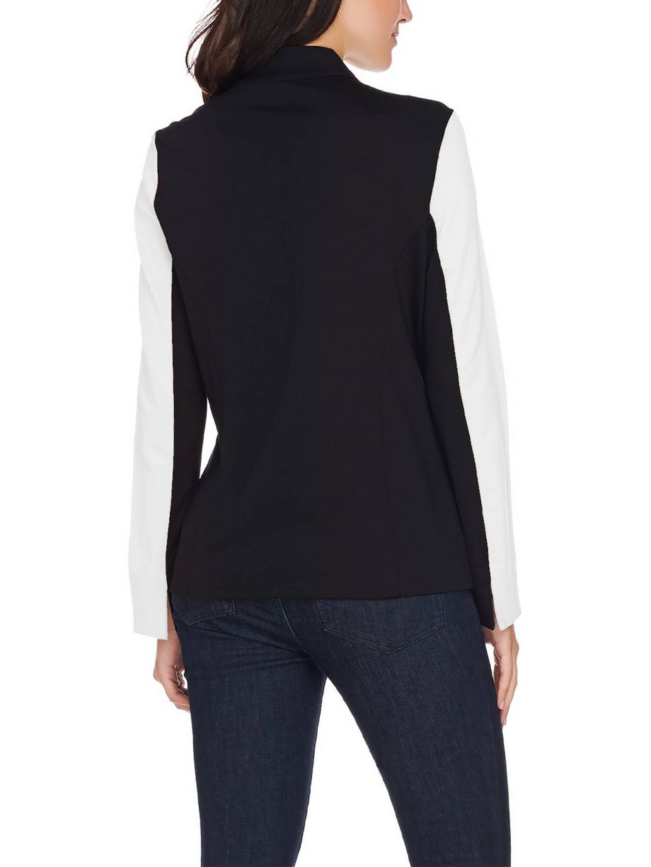 SUSAN GRAVER Size 1X Ponte Knit Colorblock Zip Front Jacket IVORY BLACK