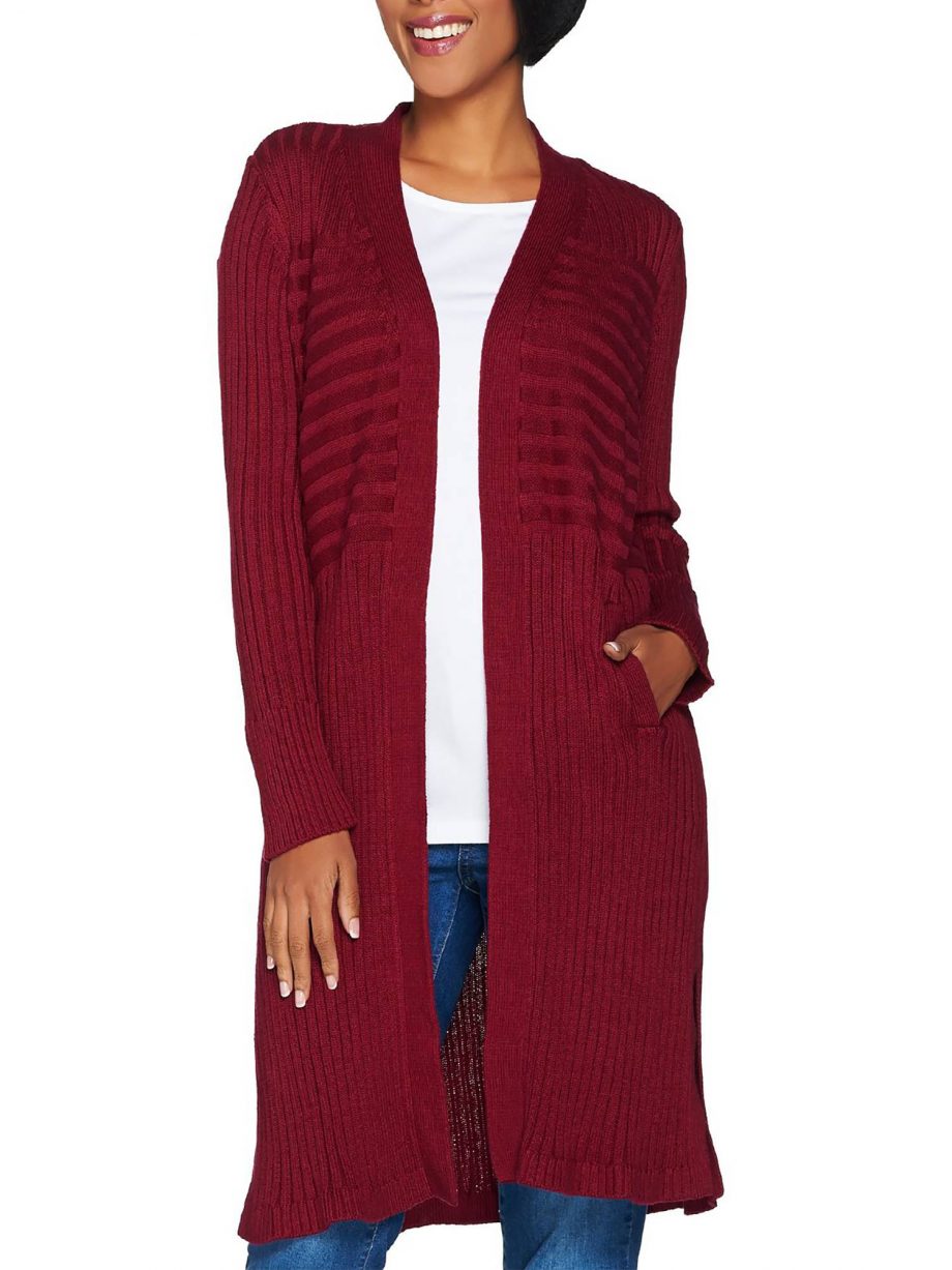 ISAAC MIZRAHI LIVE! Size M Ribbed Open Front Duster Cardigan BLACK