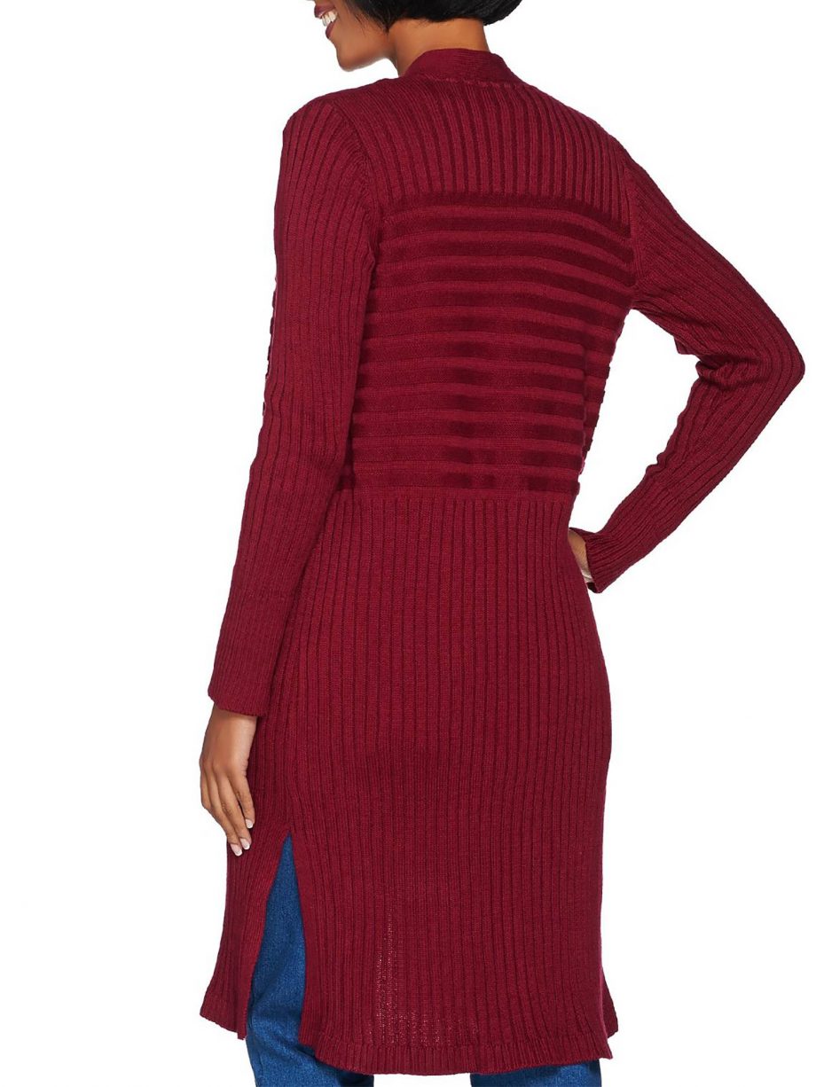 ISAAC MIZRAHI LIVE! Size M Ribbed Open Front Duster Cardigan BLACK