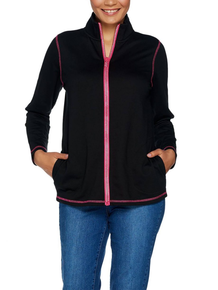 QUACKER FACTORY Size S French Terry Zip Front Jacket with Seam Details BLACK