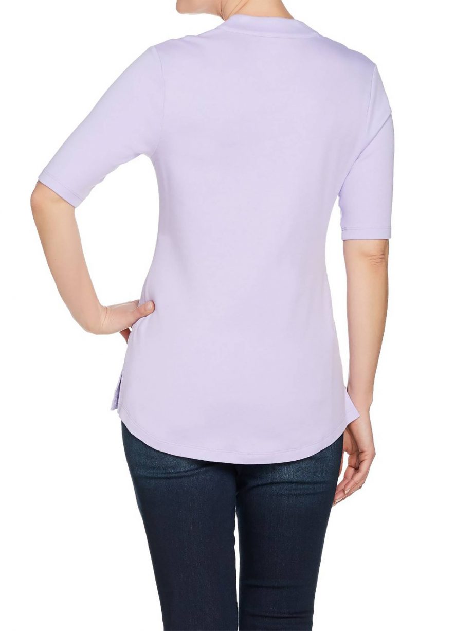 ISAAC MIZRAHI LIVE! Size 1X Essentials V-Neck Elbow Sleeve Tunic Top PINK
