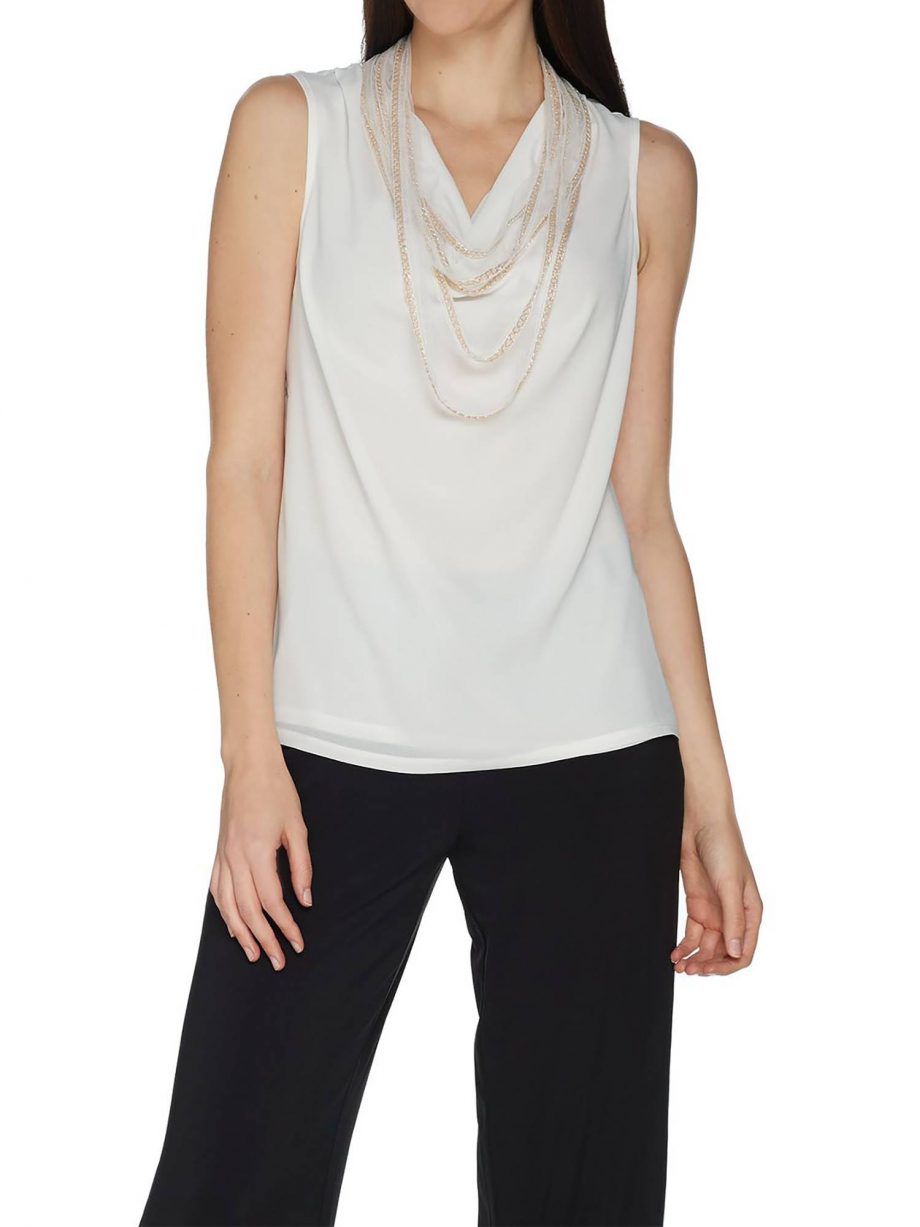 BROOKE SHIELDS Size 22W Timeless Sleeveless Chiffon Top w/ Chain Detail IVORY