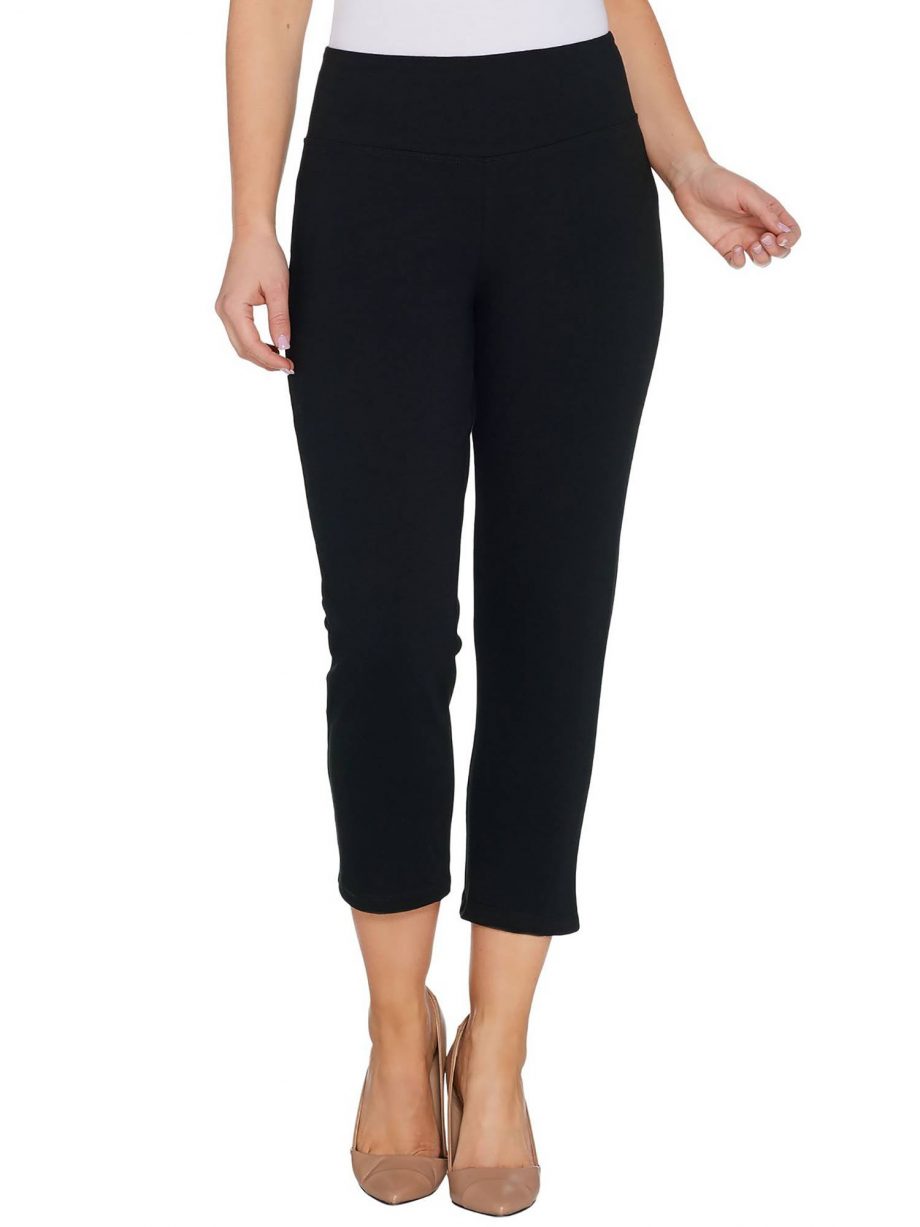 WOMEN WITH CONTROL Size PS Straight Leg Crop Pants BLACK