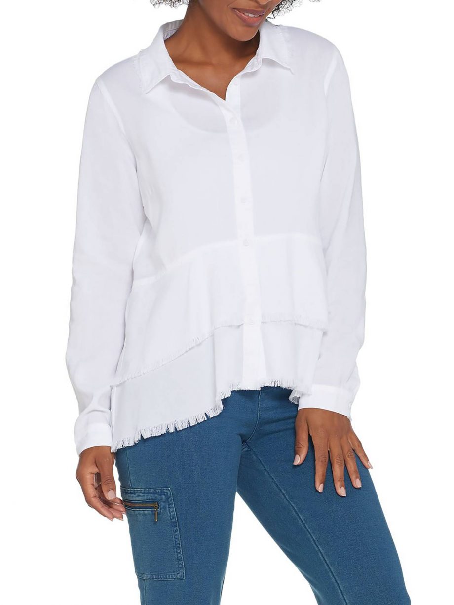 SIDE STITCH Size M Tencera Long Sleeve Button Front Peplum Top WHITE