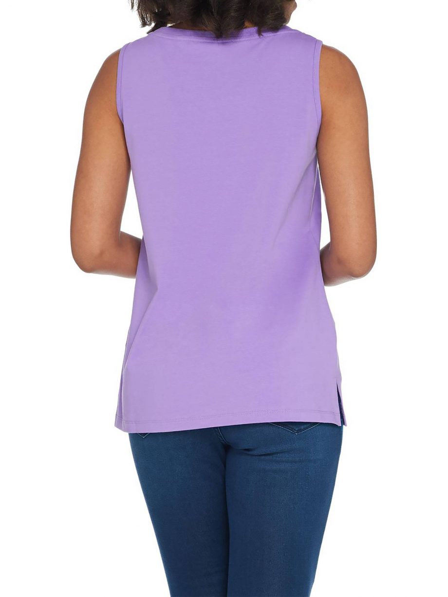 MARTHA STEWART Size 2X Classics Crew-Neck Tank Top with Side Slits WHITE