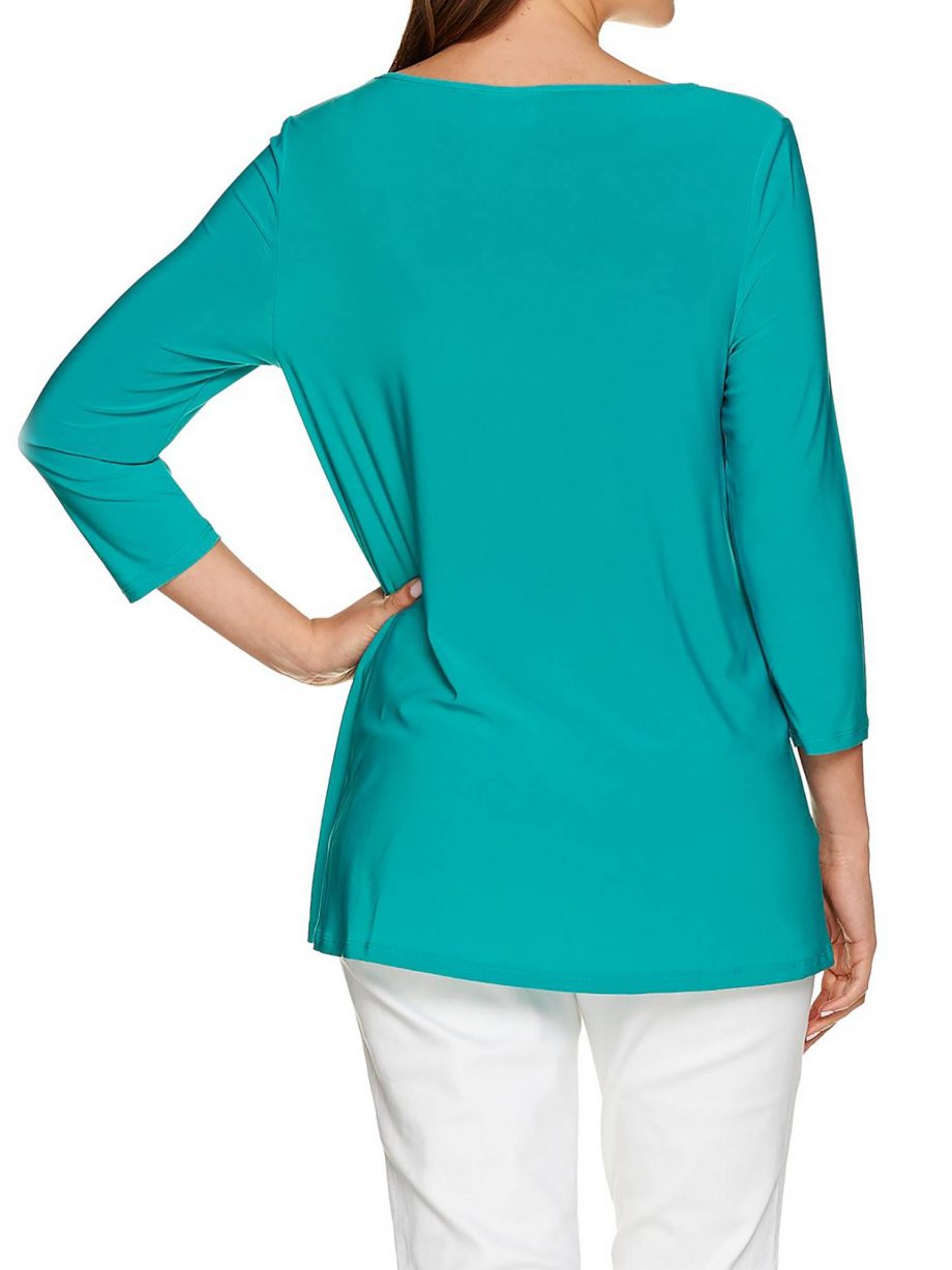 ATTITUDES BY RENEE Size M 3/4 Sleeve Keyhole Neck Jersey Tunic HIBISCUS