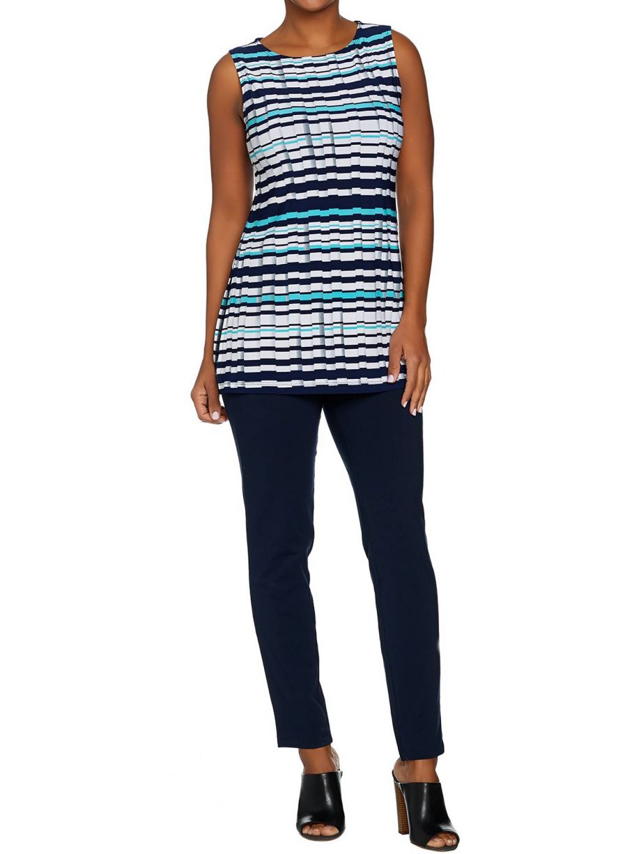 WOMEN WITH CONTROL Size L Ankle Pants & Printed Tunic Set WHITE