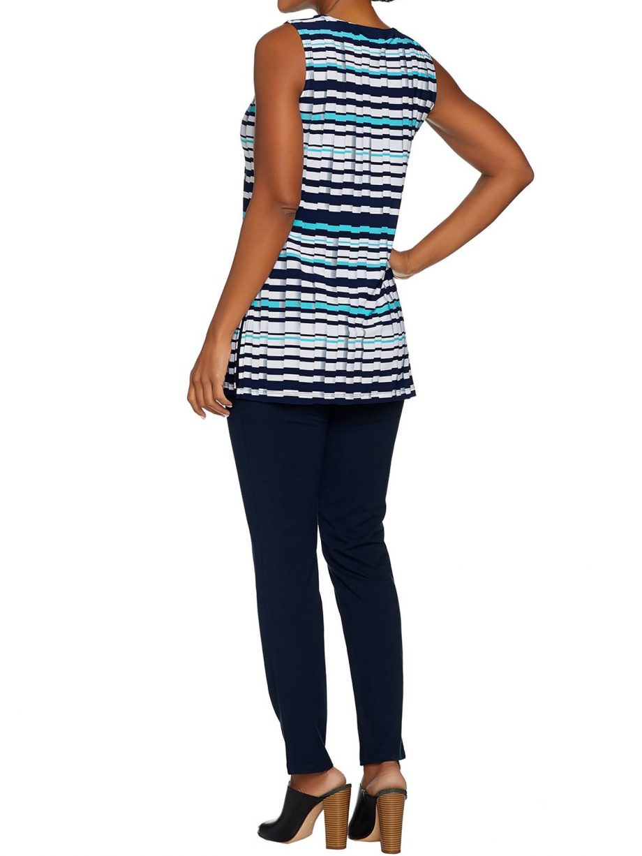 WOMEN WITH CONTROL Size L Ankle Pants & Printed Tunic Set WHITE