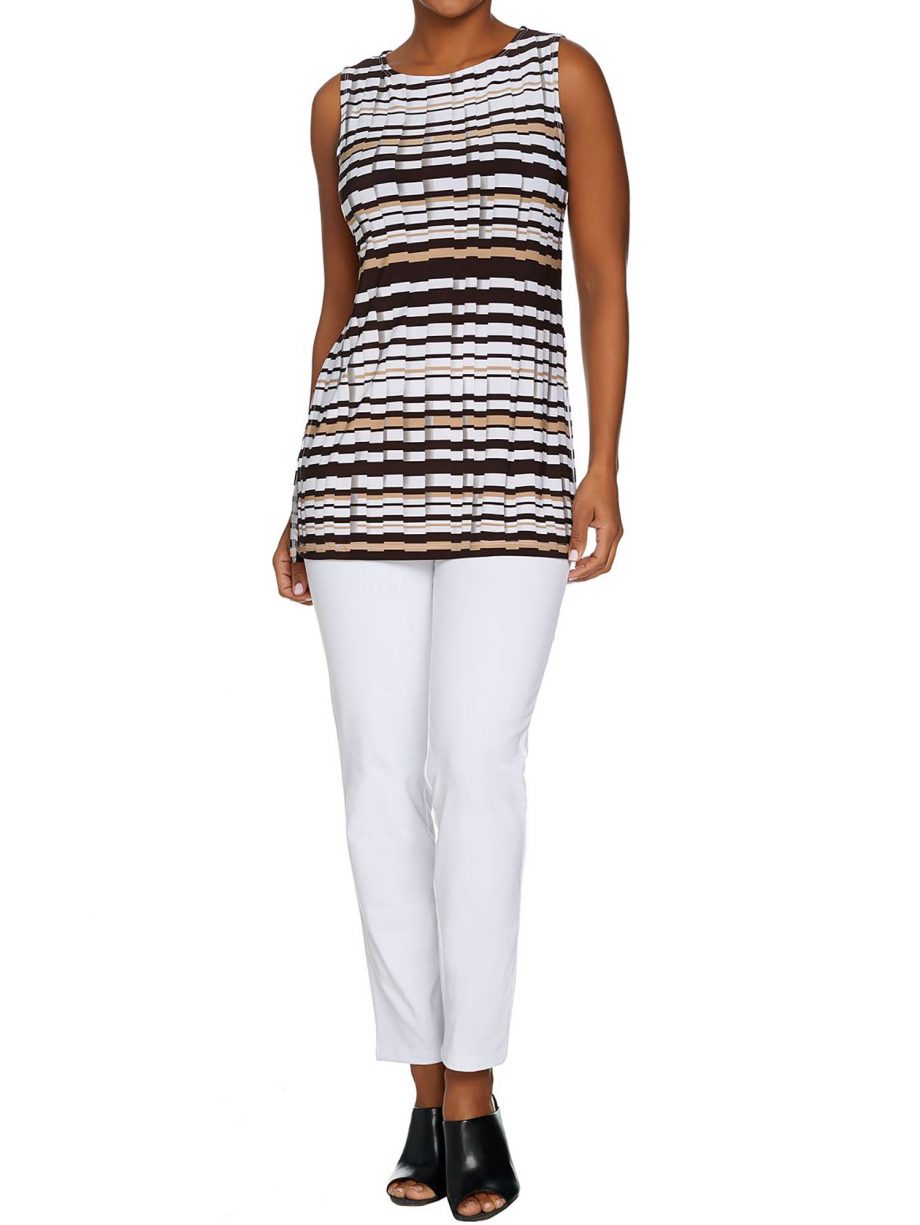 WOMEN WITH CONTROL Size L Ankle Pants & Printed Tunic Set WHITE
