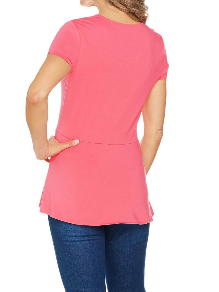 ISAAC MIZRAHI LIVE! Size 1X Short Sleeve Peplum Flounce Knit Top WHITE
