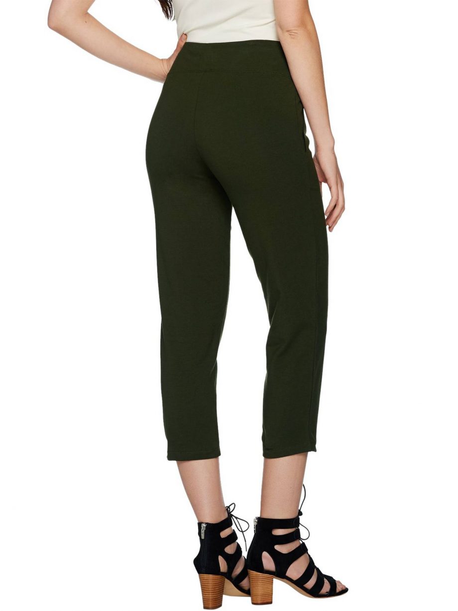 WOMEN WITH CONTROL Size PM Tummy Control Crop Pants with Pockets WHITE