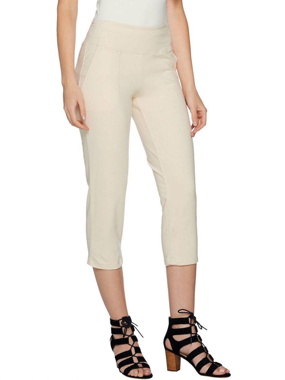 WOMEN WITH CONTROL Size XL Tummy Control Crop Pants with Pockets LINEN BEIGE