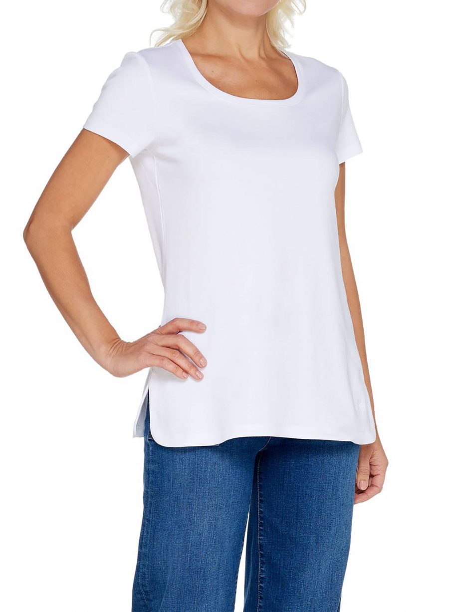 ISAAC MIZRAHI LIVE! Size 2X Essentials Wide Scoop Neck Top WHITE