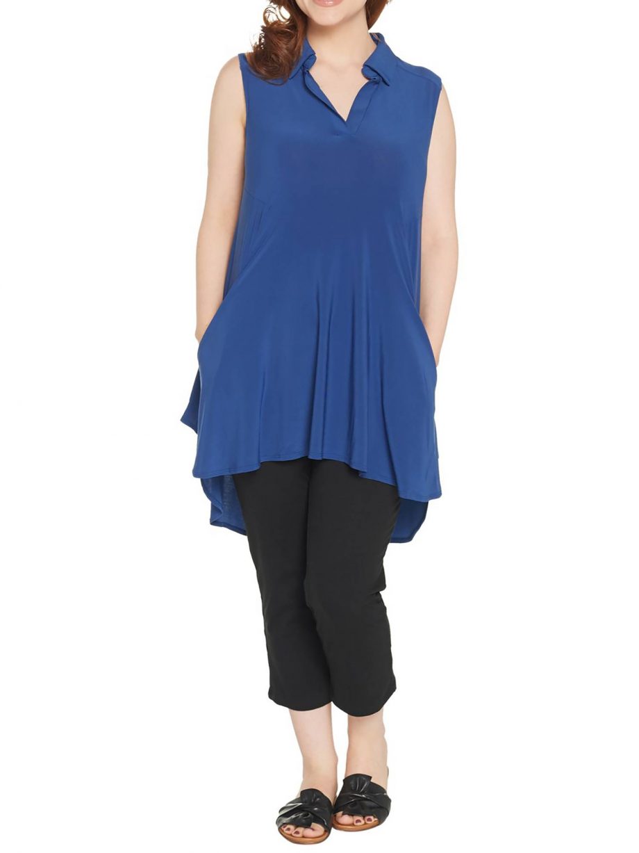 WOMEN WITH CONTROL Size PL Sleeveless Como Tunic and Crop Pants Set BLUEBERRY