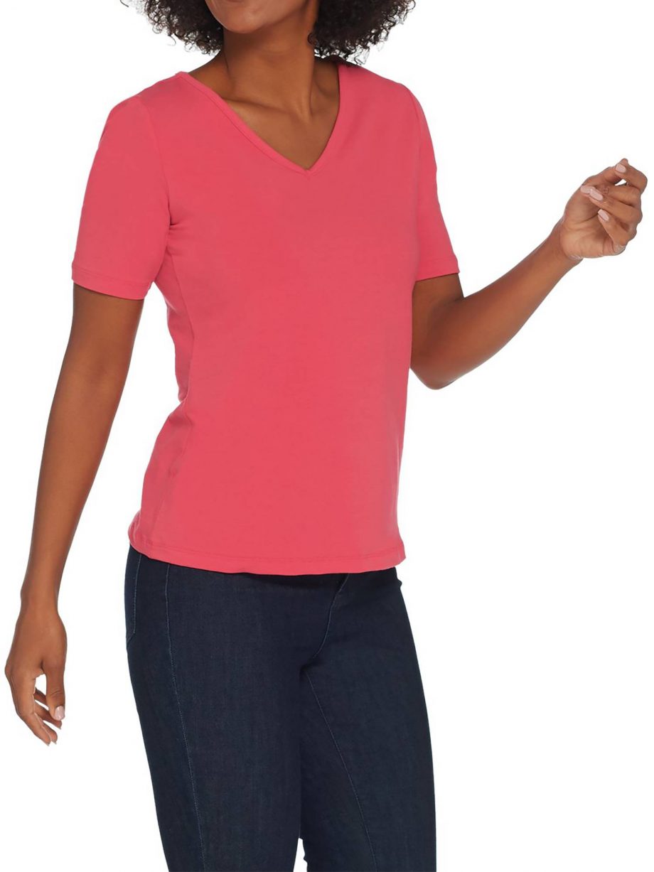 WOMEN WITH CONTROL Size 3X Essentials V-Neck T-Shirt WHITE