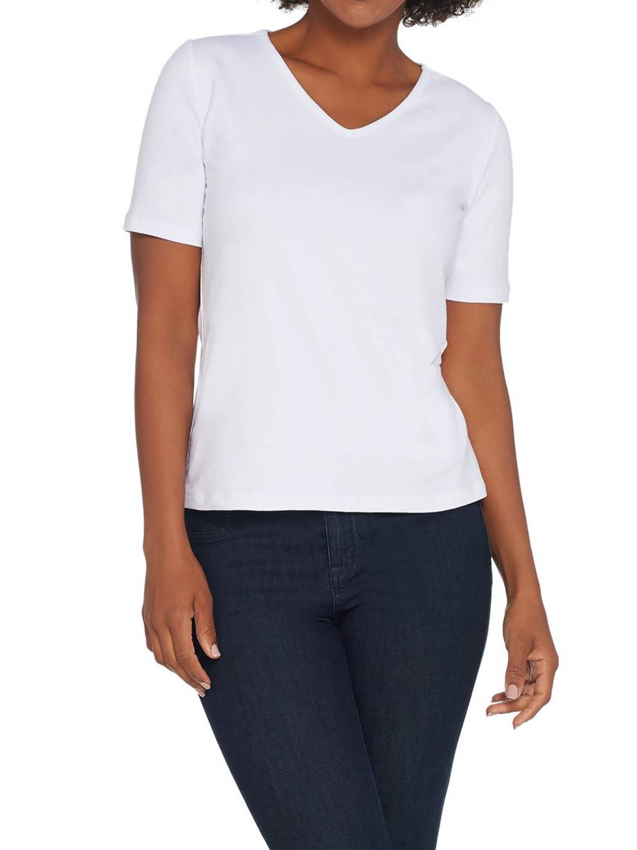WOMEN WITH CONTROL Size 3X Essentials V-Neck T-Shirt WHITE