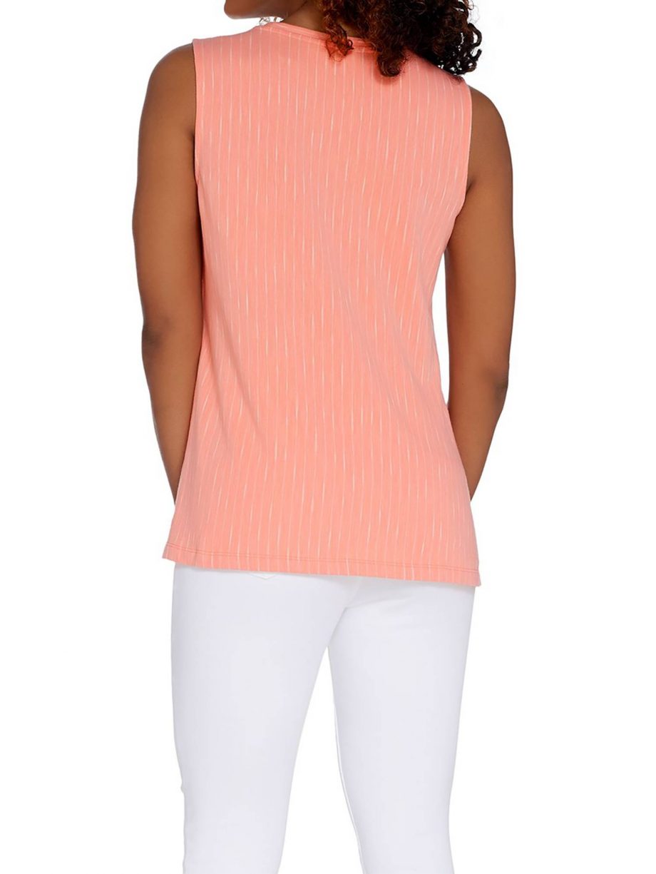 H BY HALSTON Size 2X Striped Sleeveless Tank with Flounce Drape WHITE