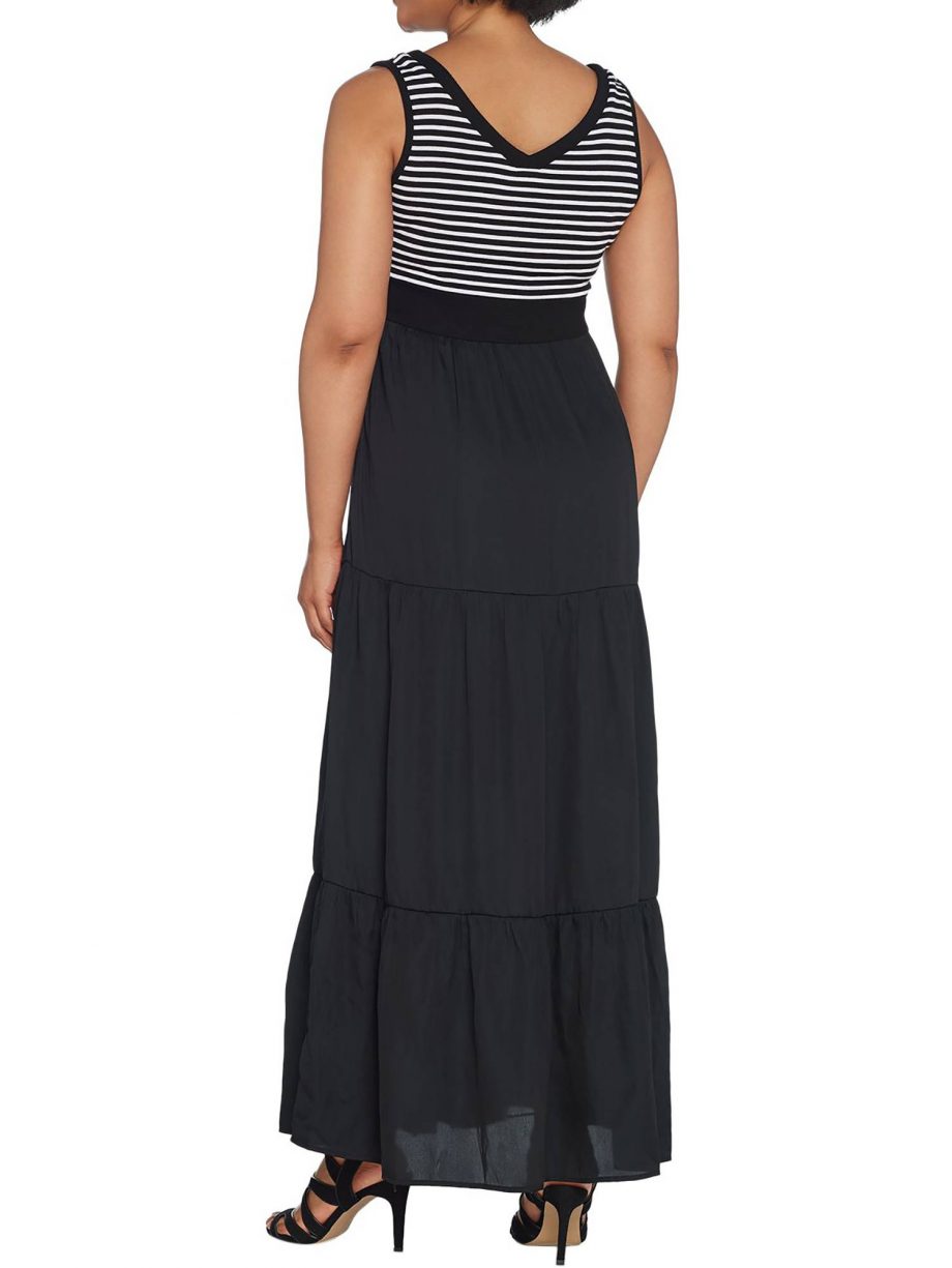 LISA RINNA Size 1X Chevron Bodice Maxi Dress BLACK