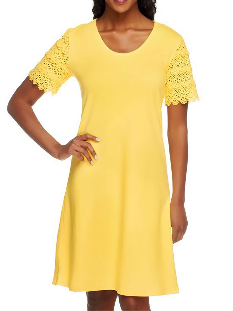LIZ CLAIBORNE Size PL Lace Sleeve T-Shirt Dress YELLOW