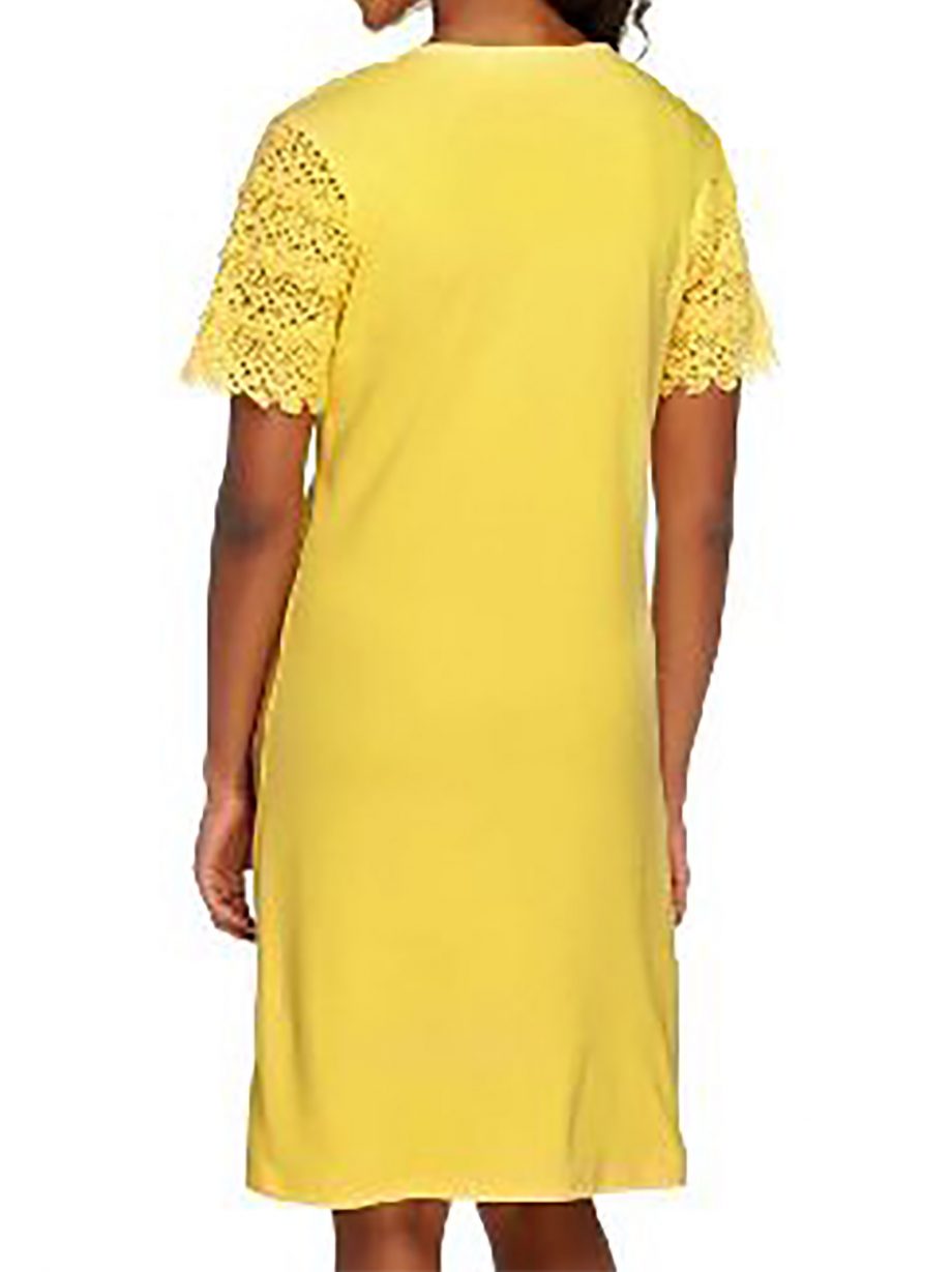 LIZ CLAIBORNE Size PL Lace Sleeve T-Shirt Dress YELLOW