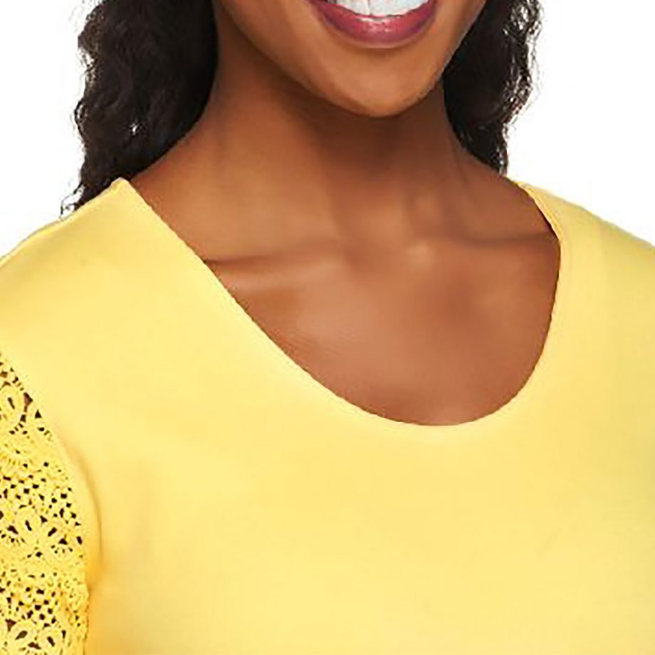 LIZ CLAIBORNE Size PL Lace Sleeve T-Shirt Dress YELLOW