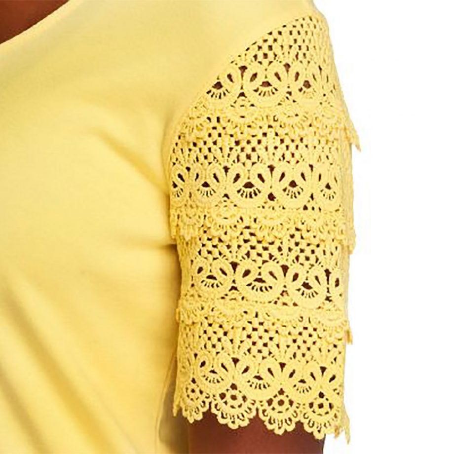 LIZ CLAIBORNE Size PL Lace Sleeve T-Shirt Dress YELLOW