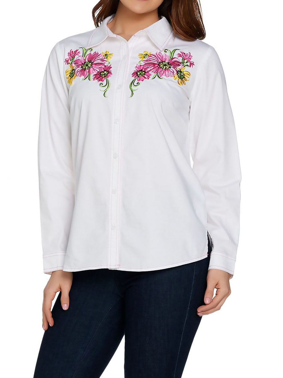 BOB MACKIE Size 3X Floral Embroidered Classic Shirt WHITE