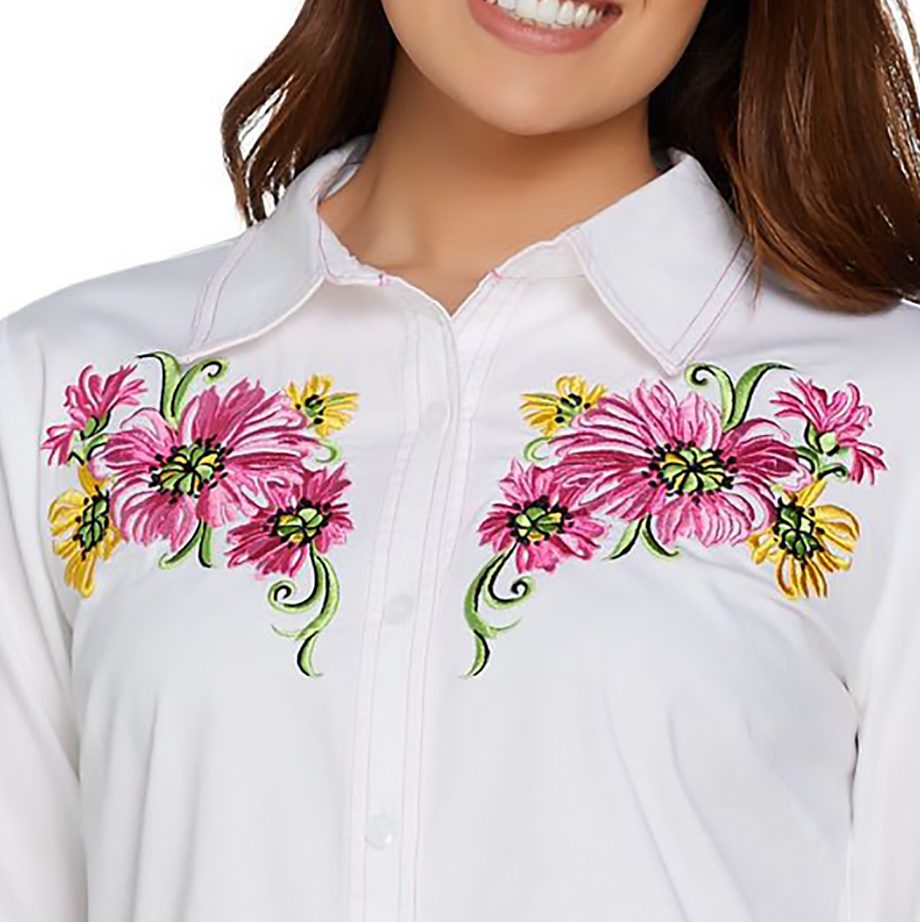 BOB MACKIE Size 3X Floral Embroidered Classic Shirt WHITE