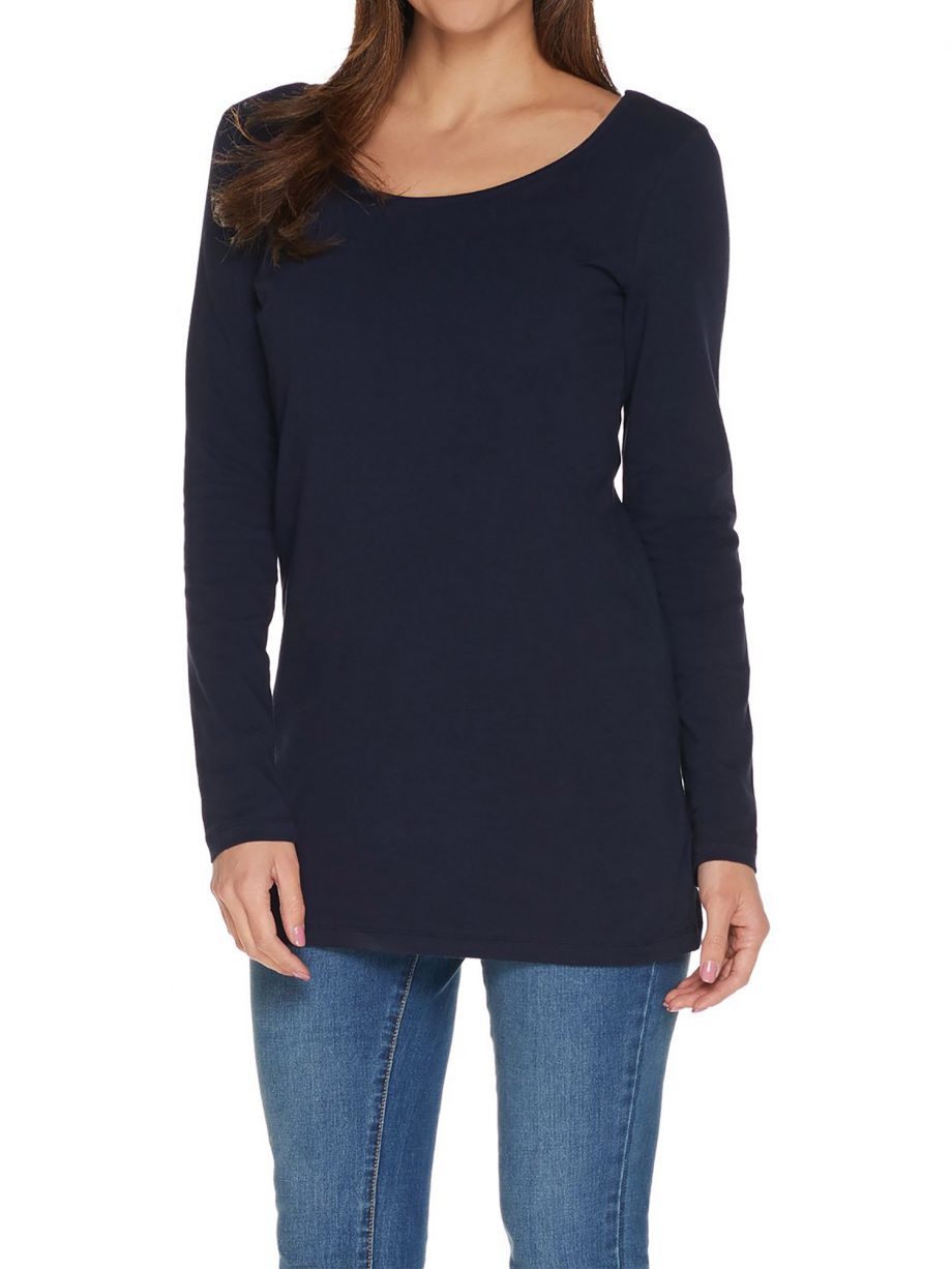 WOMEN WITH CONTROL Size L Essentials Long Sleeve Tunic NIGHT SKY