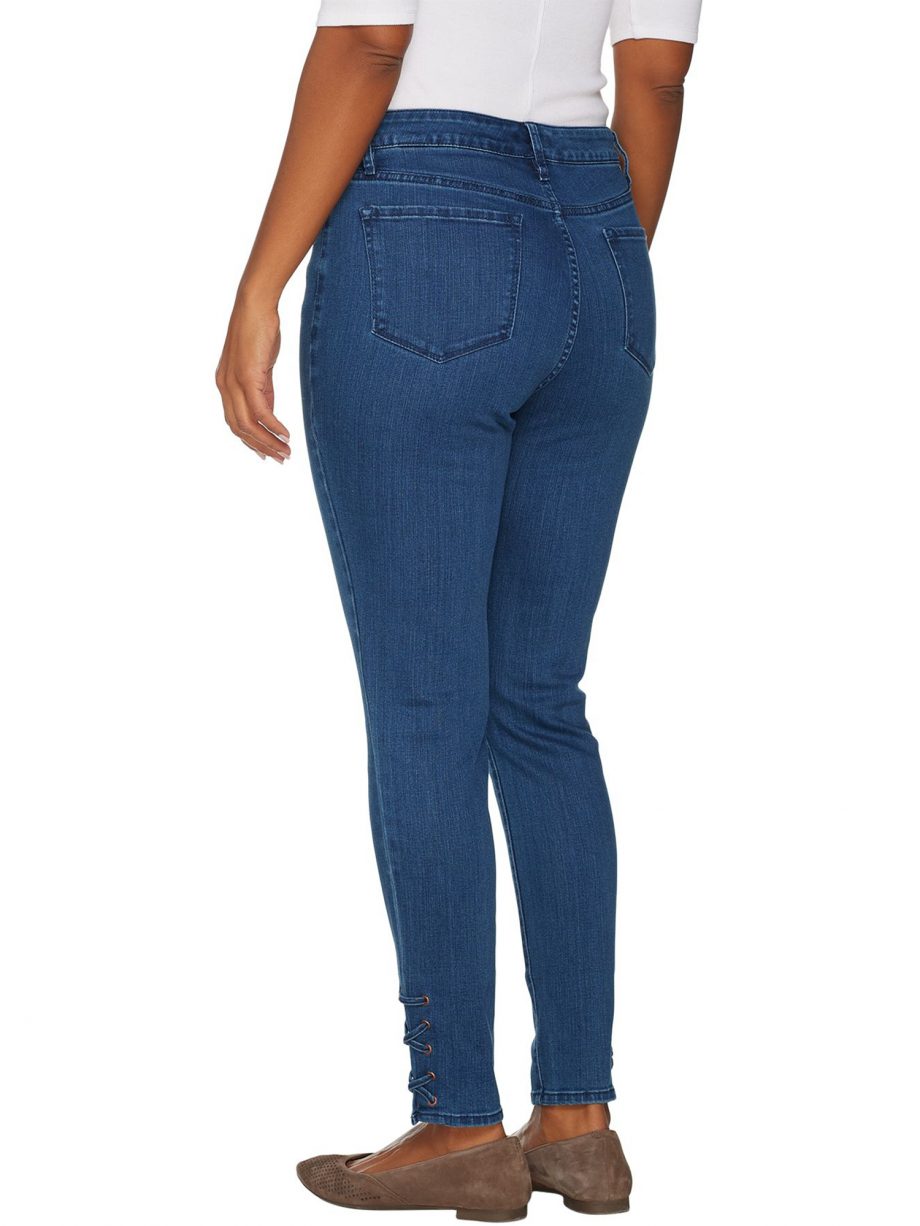 MARTHA STEWART Size 22WP 5-Pocket Ankle Jeans w/ Lace-up Detail LIGHT INDIGO